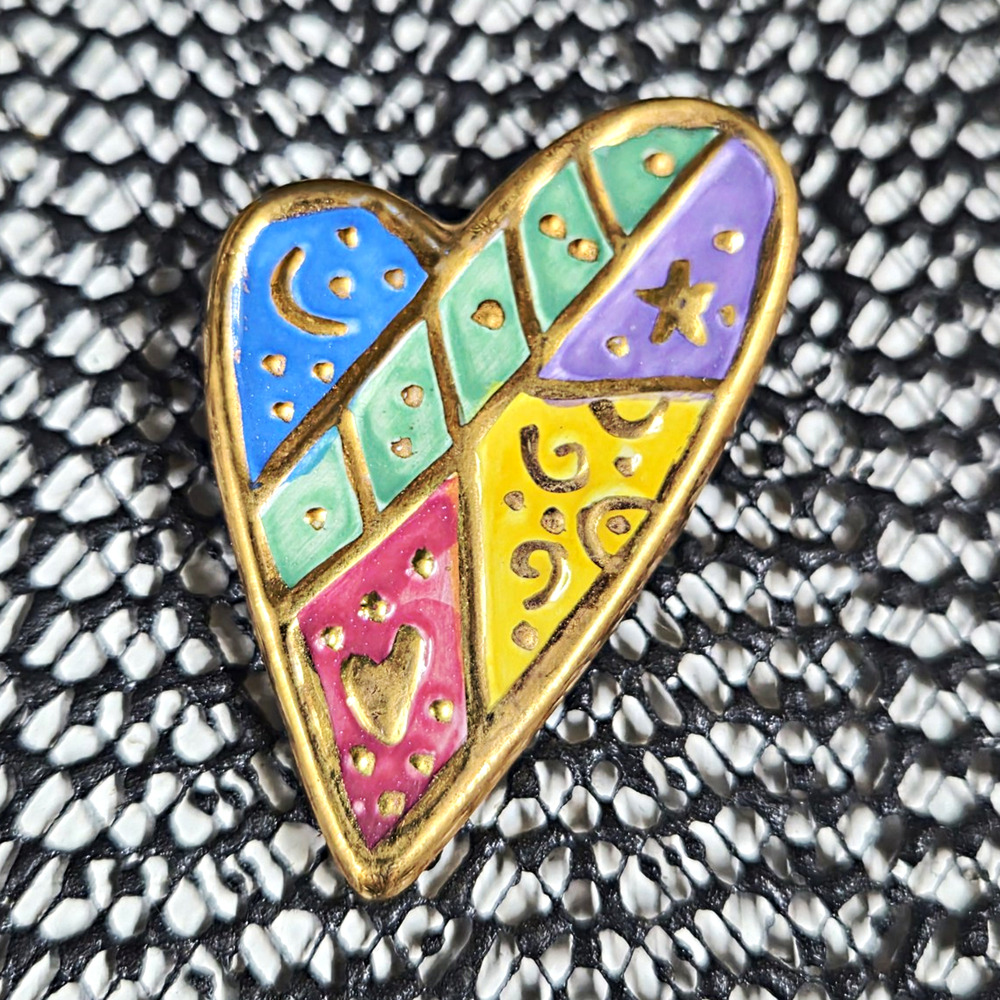 Heart-Shaped Multicolor & Gold Enamel Pin 1.5in Love Valentine’s Day
